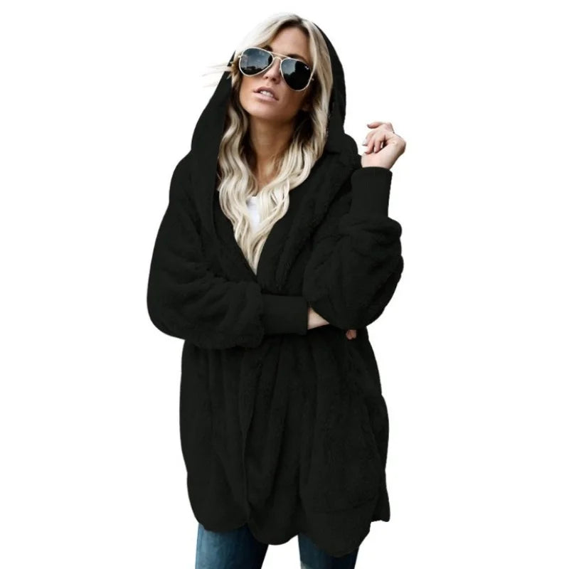 Faux Fur Coat - Thick Hooded Medium Length & Warm Lining