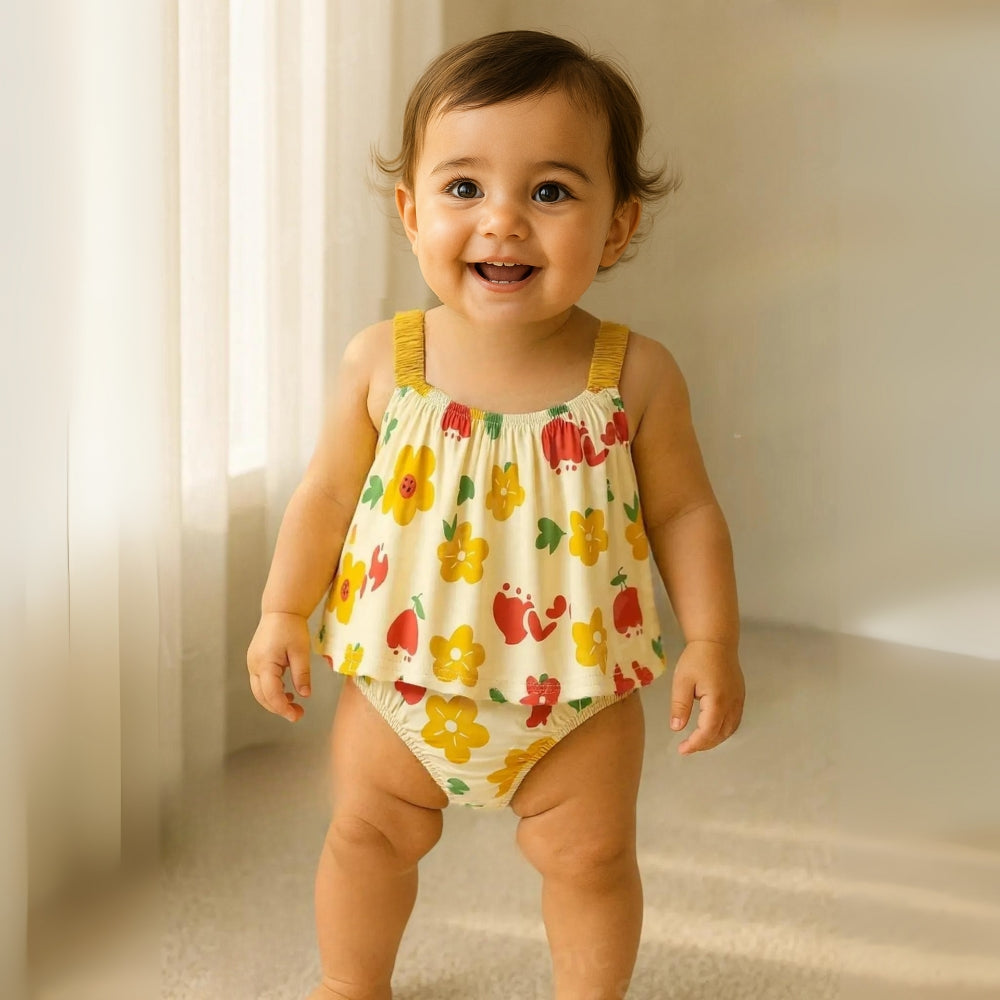 Fruit Flower Print Top and Bloomer Summer Set