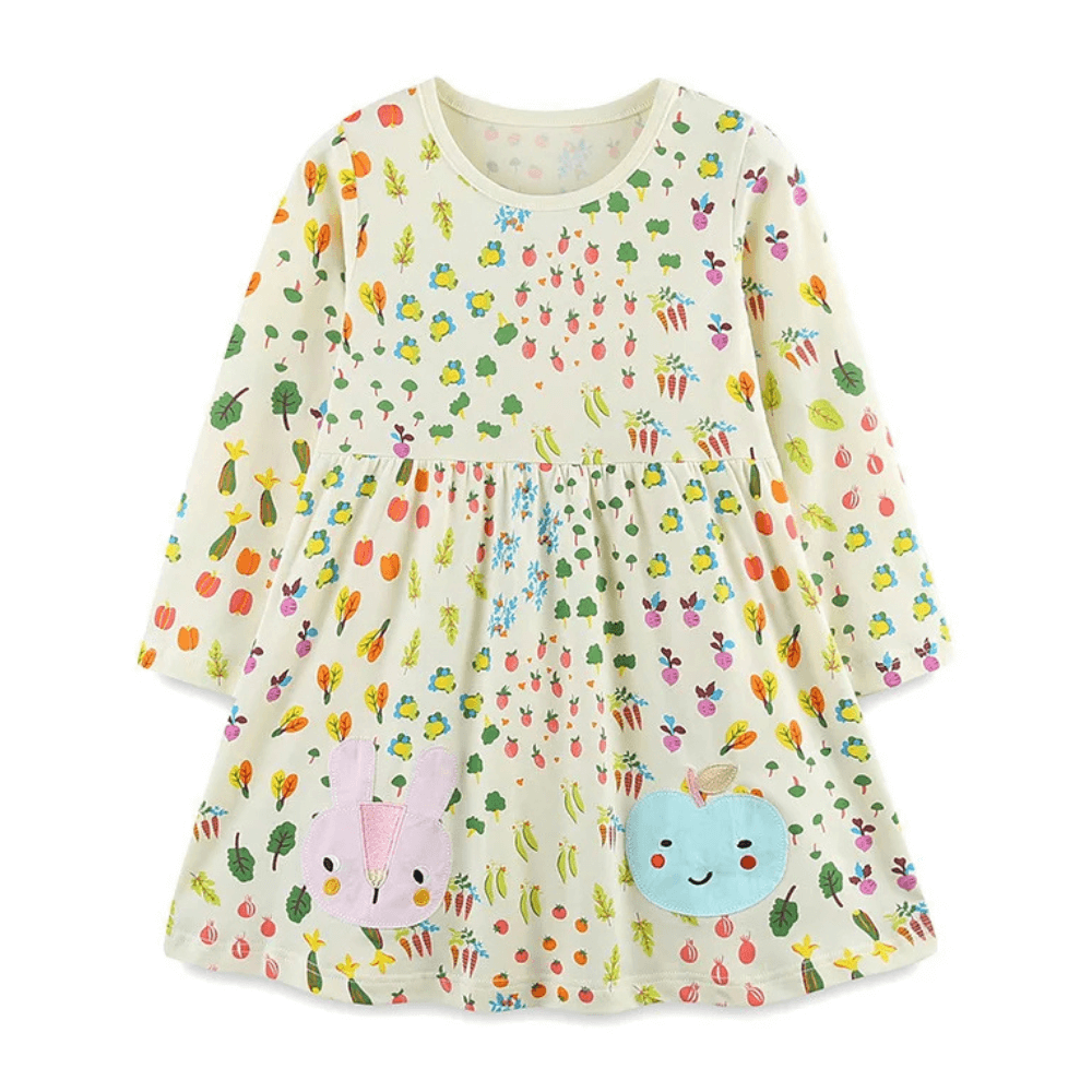 Robe à manches longues pour fille, motif lapin, inspirée du jardin