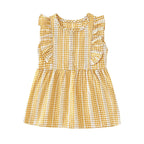 Robe en coton vichy à manches à volants pour fille