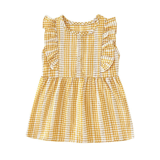Girls Ruffle Sleeve Gingham Cotton Dress