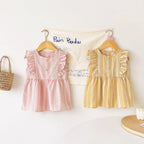 Robe en coton vichy à manches à volants pour fille