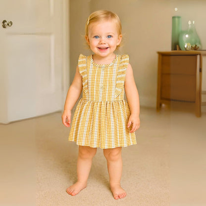 Girls Ruffle Sleeve Gingham Cotton Dress