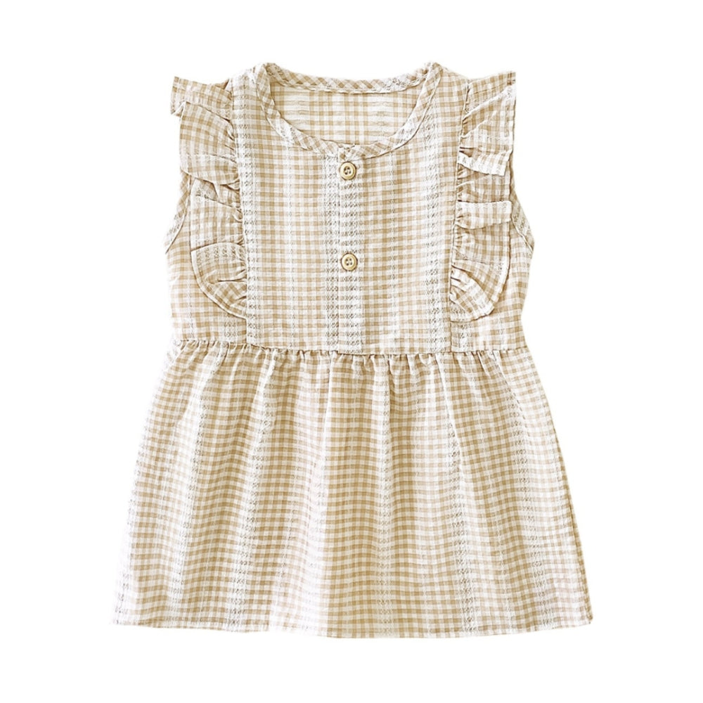 Girls Ruffle Sleeve Gingham Cotton Dress