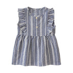 Robe en coton vichy à manches à volants pour fille