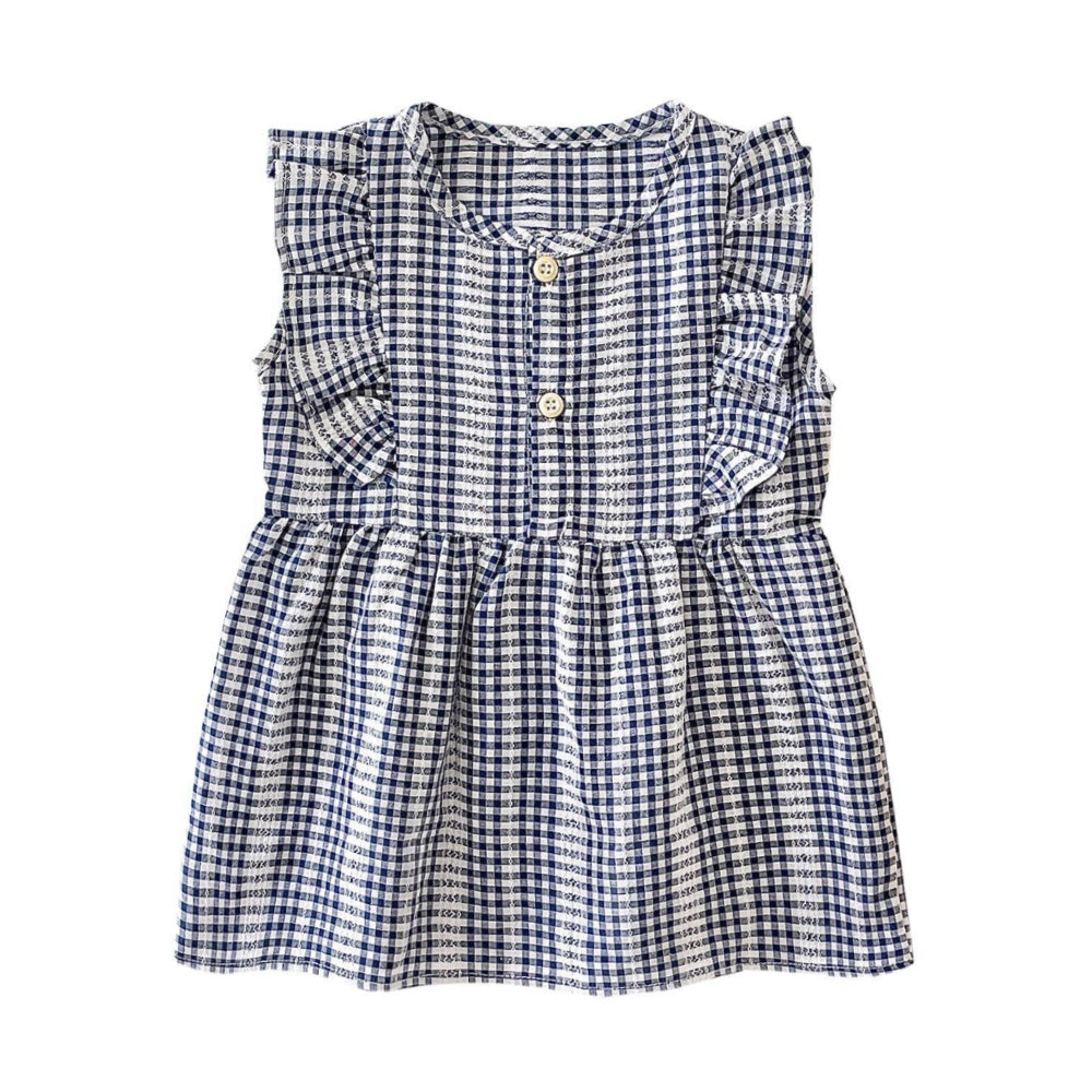 Girls Ruffle Sleeve Gingham Cotton Dress