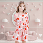 Robe à manches longues pour fille, rose tendre, à motifs de cœurs et d'animaux en ballons
