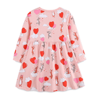 Robe à manches longues pour fille, rose tendre, à motifs de cœurs et d'animaux en ballons
