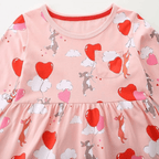 Robe à manches longues pour fille, rose tendre, à motifs de cœurs et d'animaux en ballons
