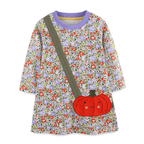 Girls Pumpkin Bag Floral Long Sleeve Dress