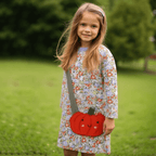 Girls Pumpkin Bag Floral Long Sleeve Dress