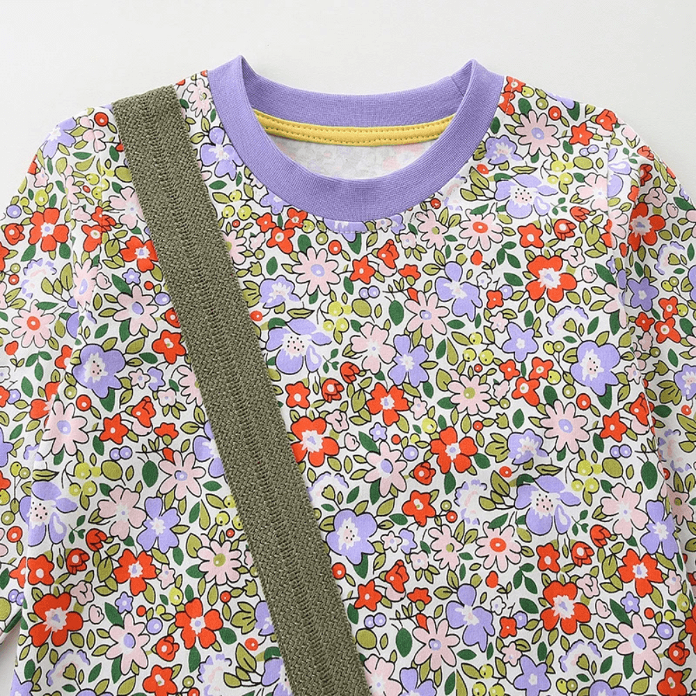 Robe à manches longues fleurie avec sac citrouille pour fille