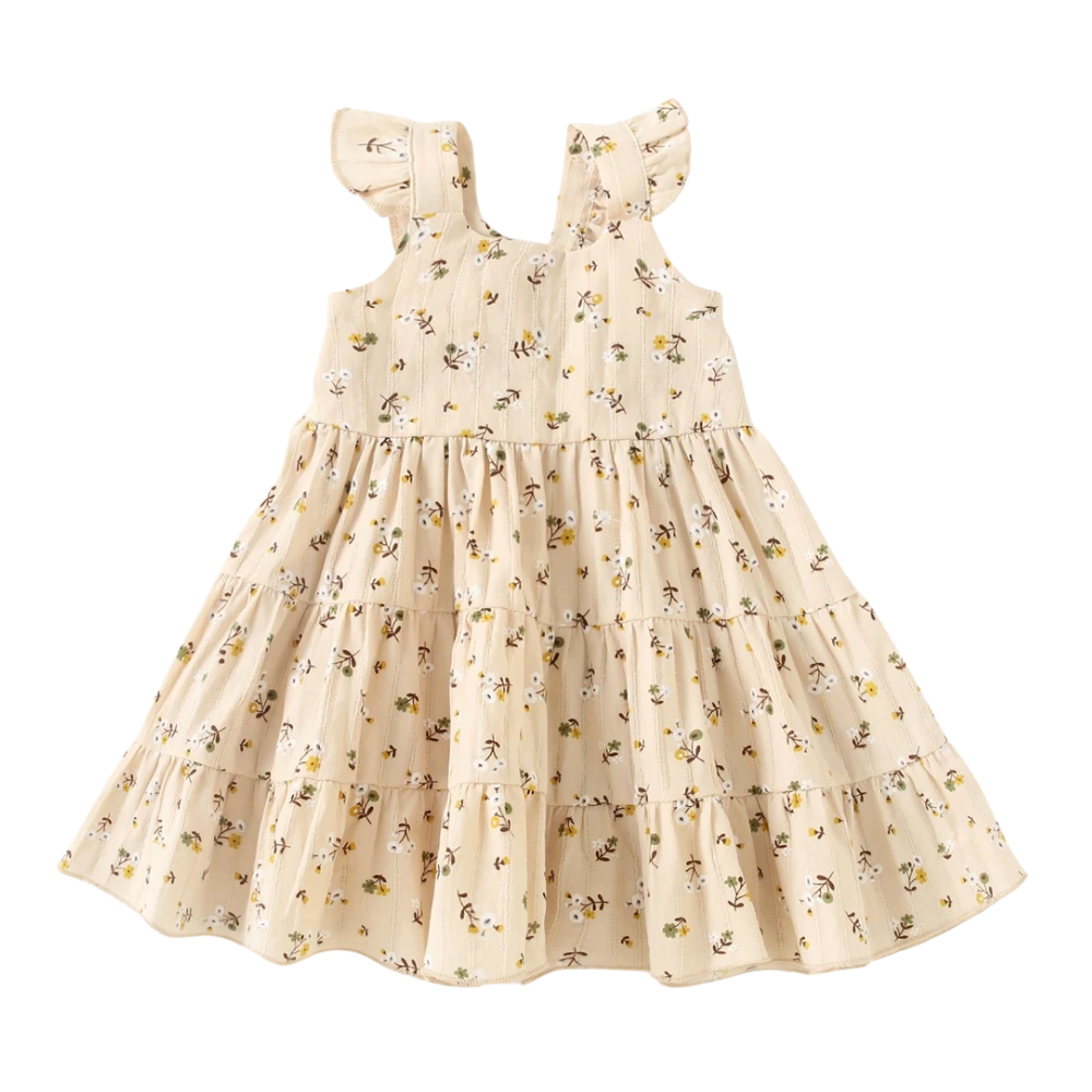Girls Ruffle Strap Tiered Floral Cotton Dress