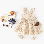 Girls Ruffle Strap Tiered Floral Cotton Dress