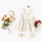 Girls Ruffle Strap Tiered Floral Cotton Dress