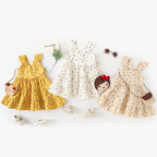 Girls Ruffle Strap Tiered Floral Cotton Dress