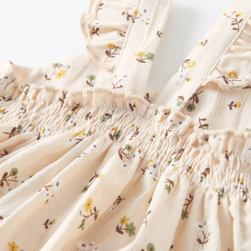 Girls Ruffle Strap Tiered Floral Cotton Dress