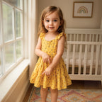 Girls Ruffle Strap Tiered Floral Cotton Dress