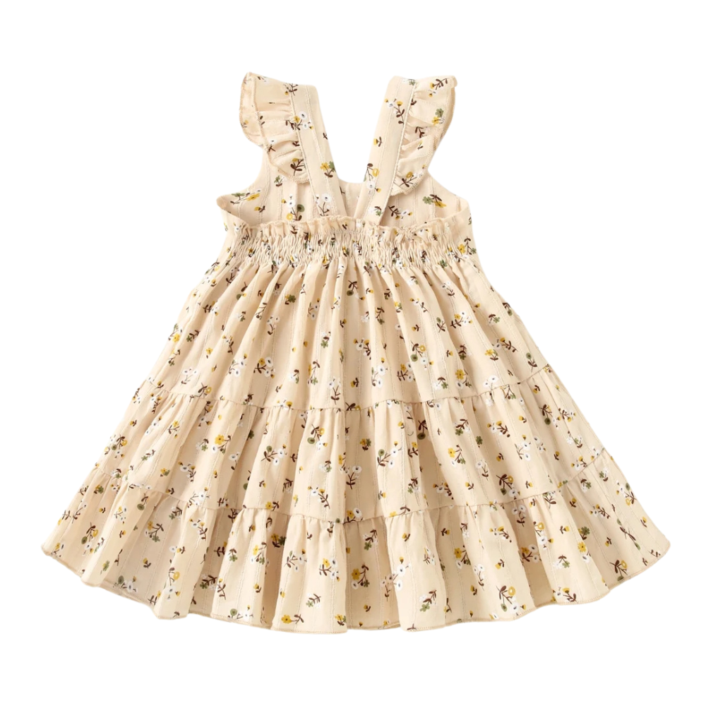Girls Ruffle Strap Tiered Floral Cotton Dress