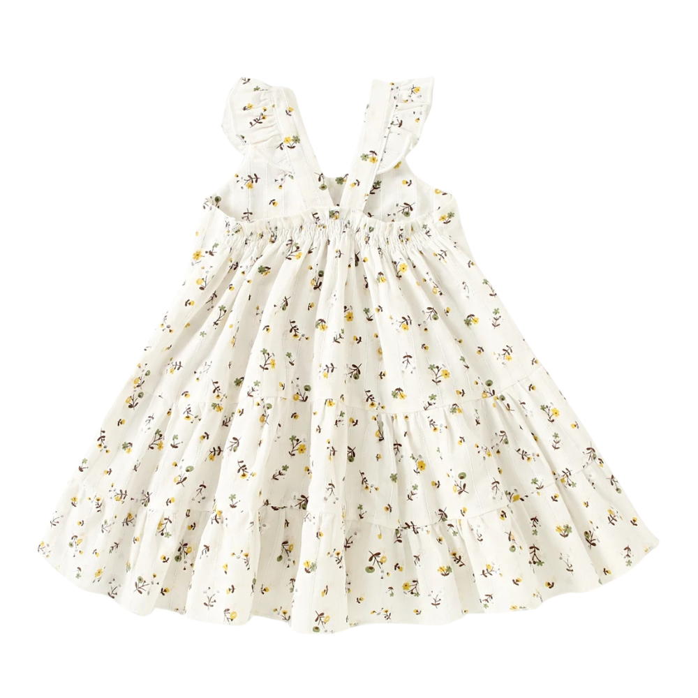 Girls Ruffle Strap Tiered Floral Cotton Dress