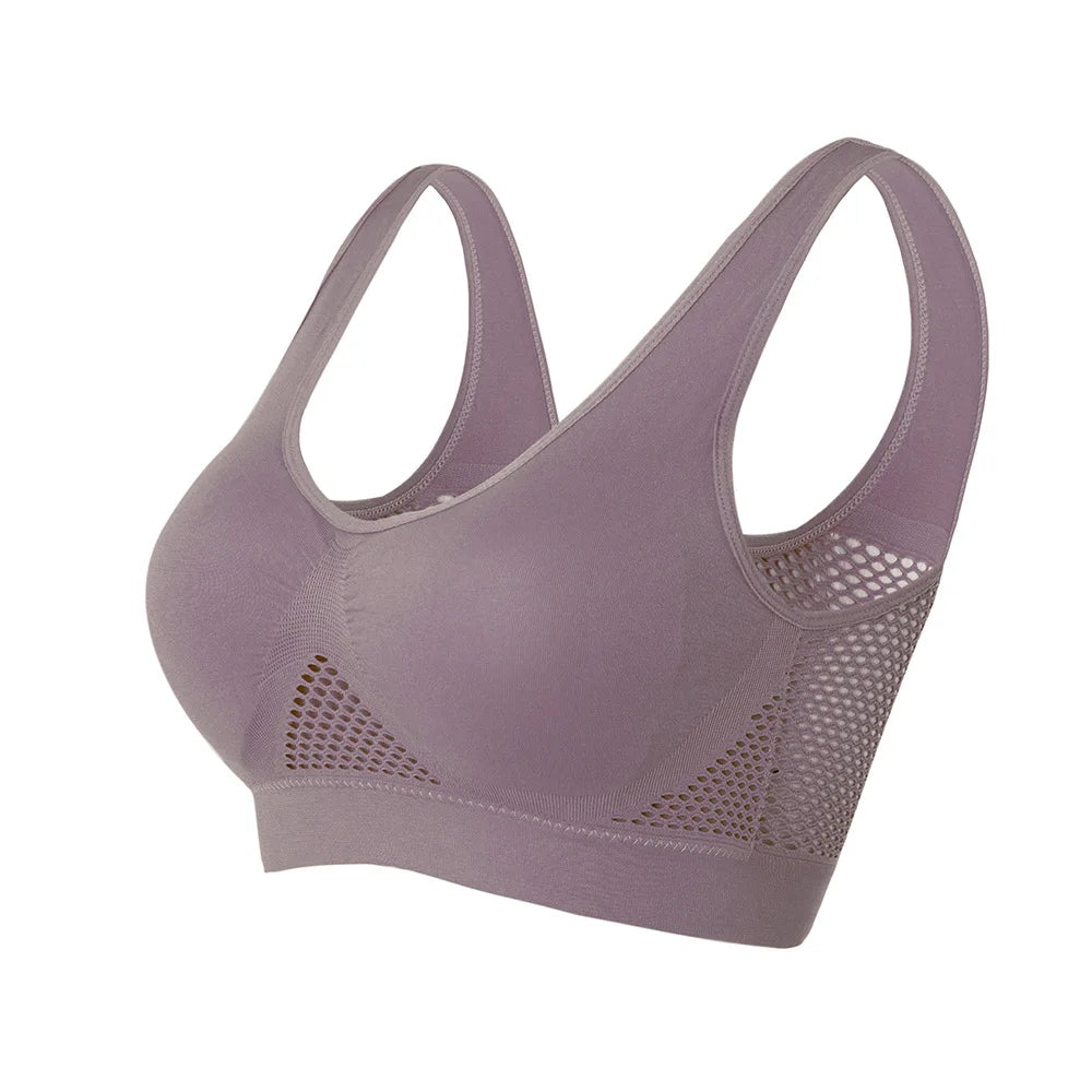Soutien-gorge de sport ajouré pour femme M-6XL, idéal pour le fitness, le yoga, la course à pied et la salle de gym. Rembourré, push-up, sans coutures. Débardeur athlétique. 