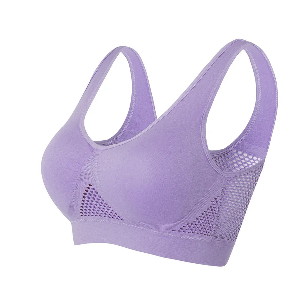 Soutien-gorge de sport ajouré pour femme M-6XL, idéal pour le fitness, le yoga, la course à pied et la salle de gym. Rembourré, push-up, sans coutures. Débardeur athlétique. 