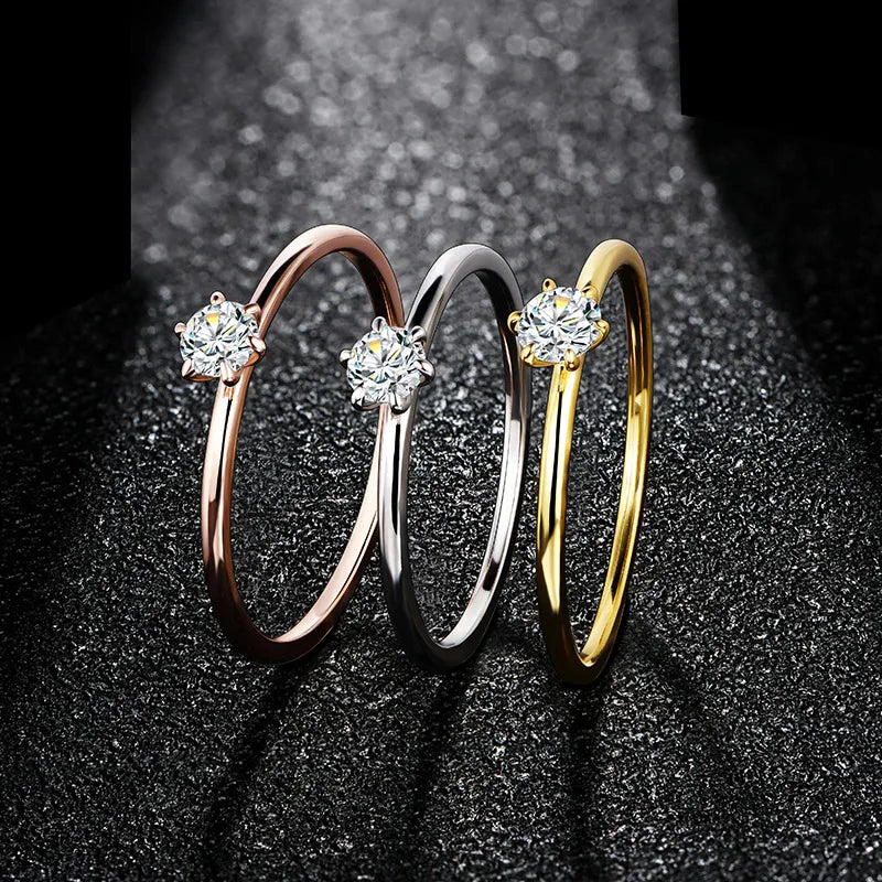 18K White Gold Plated Ring for Women 0.2ct Test Past D Moissanite Diamond Solitaire Ring Wedding Band Engagement Bridal