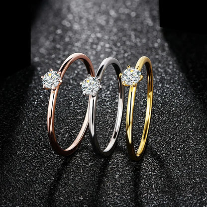 18K White Gold Plated Ring for Women 0.2ct Test Past D Moissanite Diamond Solitaire Ring Wedding Band Engagement Bridal