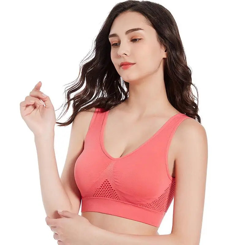 Soutien-gorge de sport ajouré pour femme M-6XL, idéal pour le fitness, le yoga, la course à pied et la salle de gym. Rembourré, push-up, sans coutures. Débardeur athlétique. 