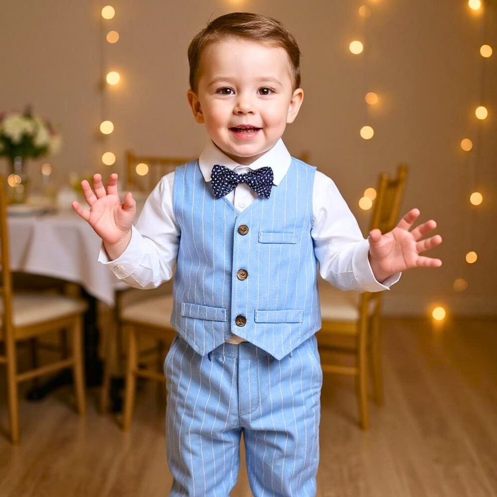 Handsome Pinstripe Vest and Bow Tie Boys Formal Set