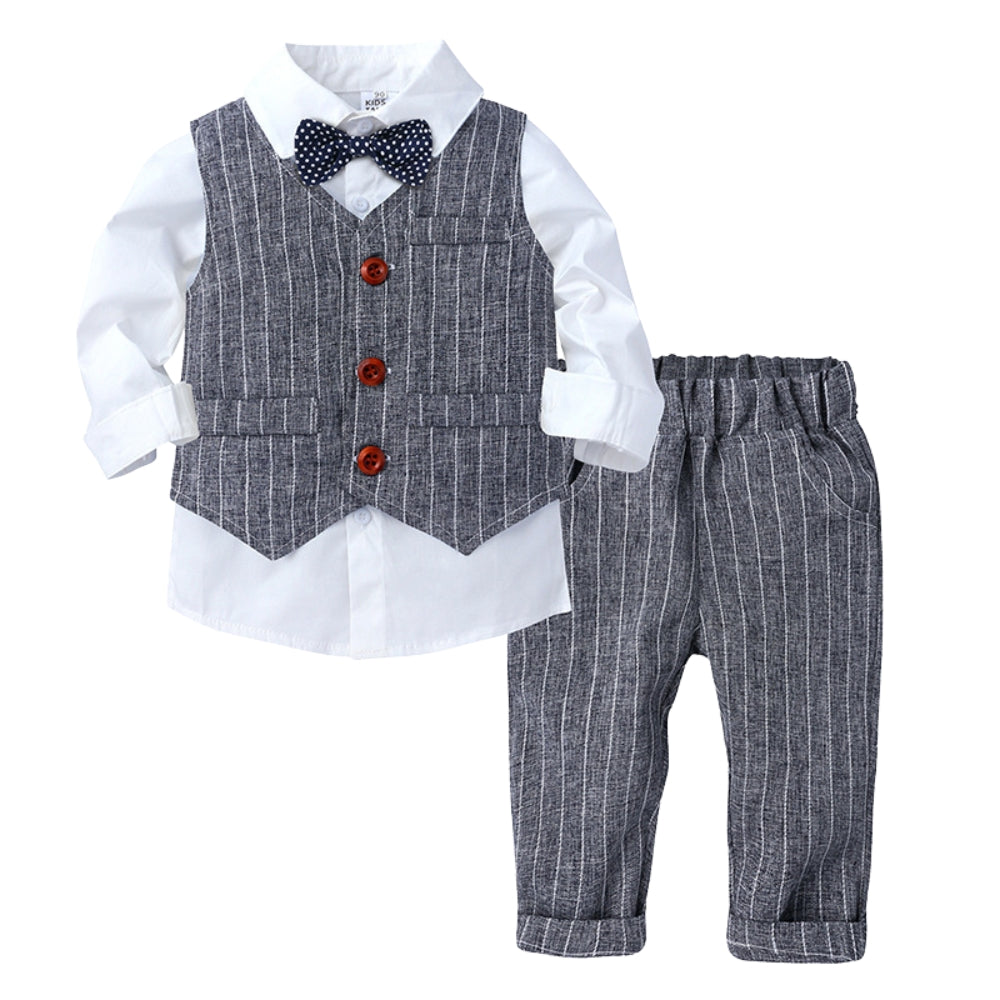Handsome Pinstripe Vest and Bow Tie Boys Formal Set