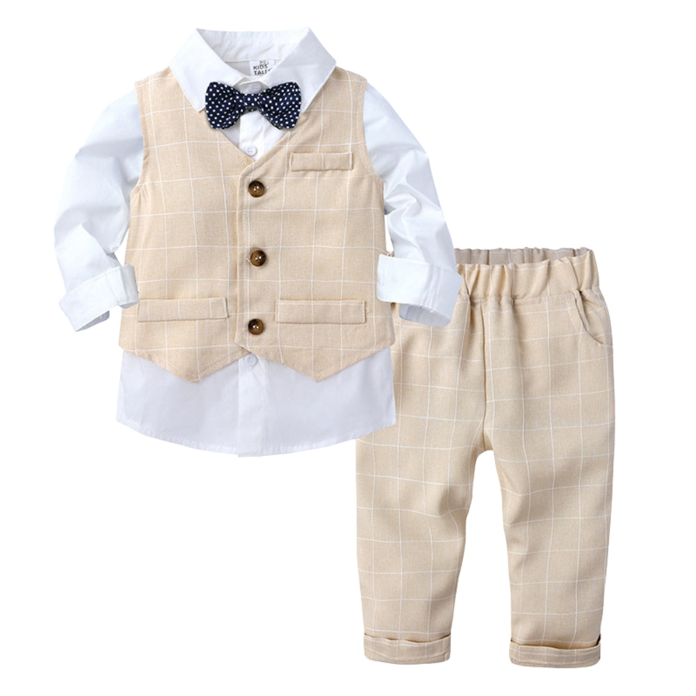 Handsome Pinstripe Vest and Bow Tie Boys Formal Set