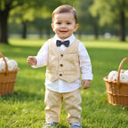 Handsome Pinstripe Vest and Bow Tie Boys Formal Set