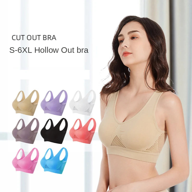 Soutien-gorge de sport ajouré pour femme M-6XL, idéal pour le fitness, le yoga, la course à pied et la salle de gym. Rembourré, push-up, sans coutures. Débardeur athlétique. 