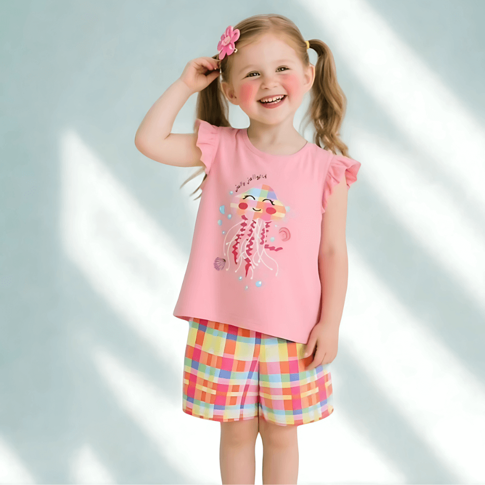 Jolly Jellyfish Ruffle Top & Rainbow Shorts Set