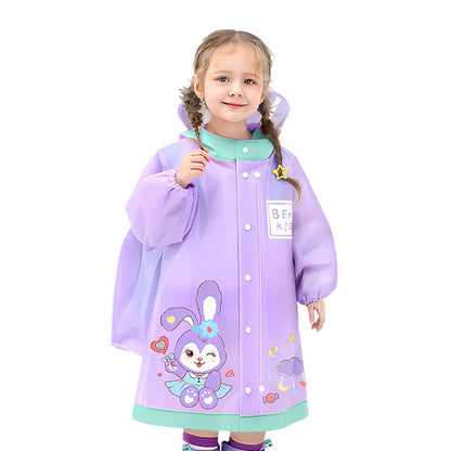 Kids Cartoon Print Hooded Raincoat
