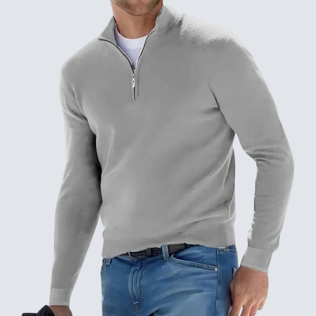 Knit Pullover - Half Zip V Neck & Breathable Cotton Blend