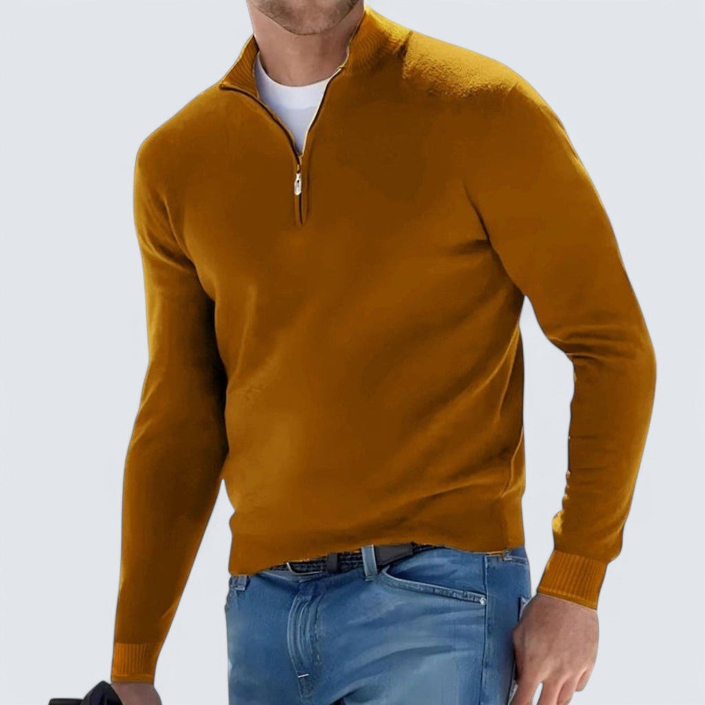Knit Pullover - Half Zip V Neck & Breathable Cotton Blend