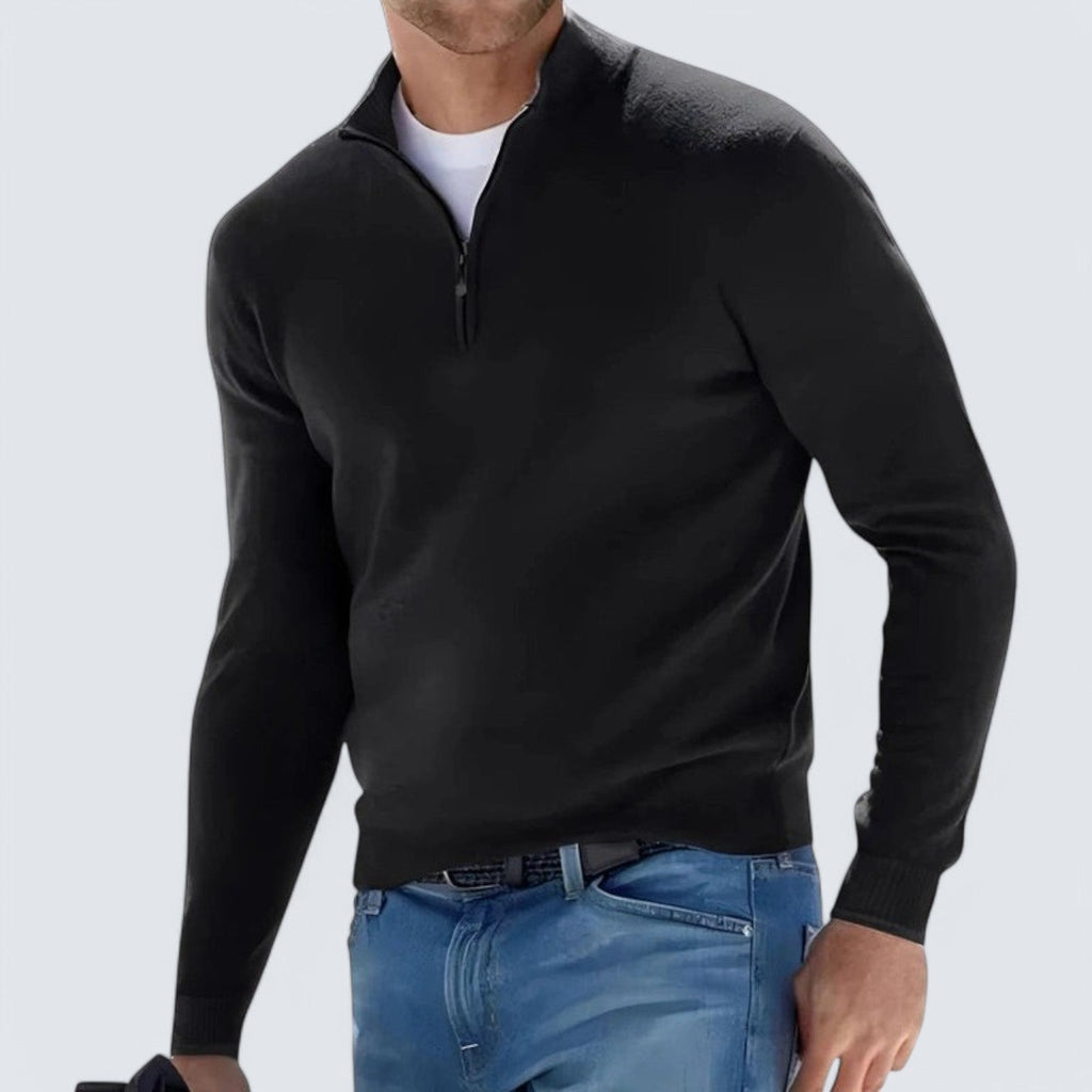 Knit Pullover - Half Zip V Neck & Breathable Cotton Blend