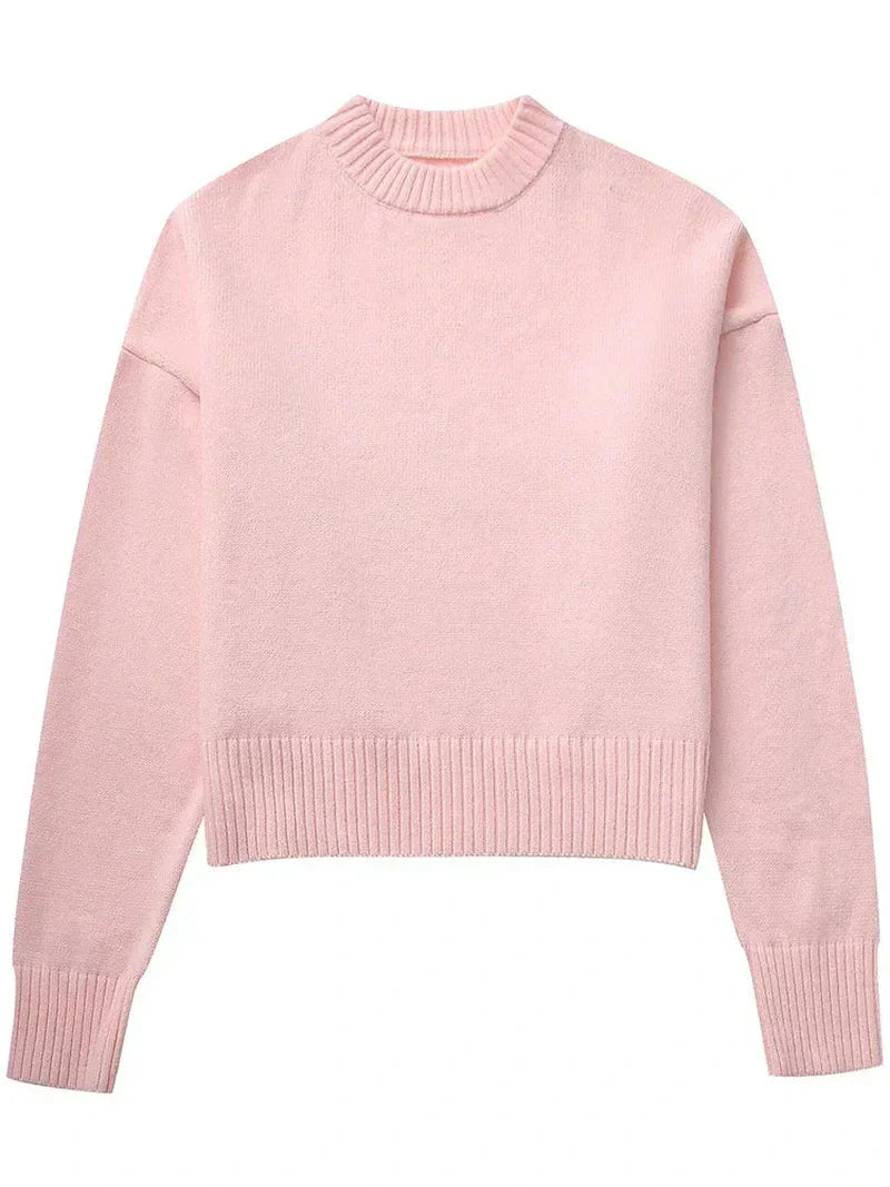 Knit Pullover - Patchwork Front And Cozy Flexible Shape