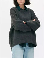 Knit Pullover - Patchwork Front And Cozy Flexible Shape