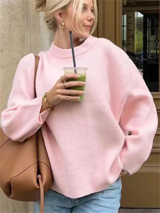 Knit Pullover - Patchwork Front And Cozy Flexible Shape