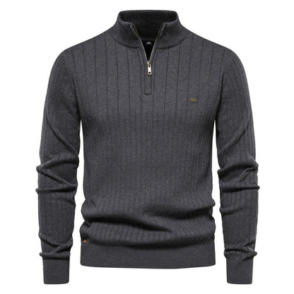 Knit Pullover - Ribbed Half Zip & Soft Flexible Shape