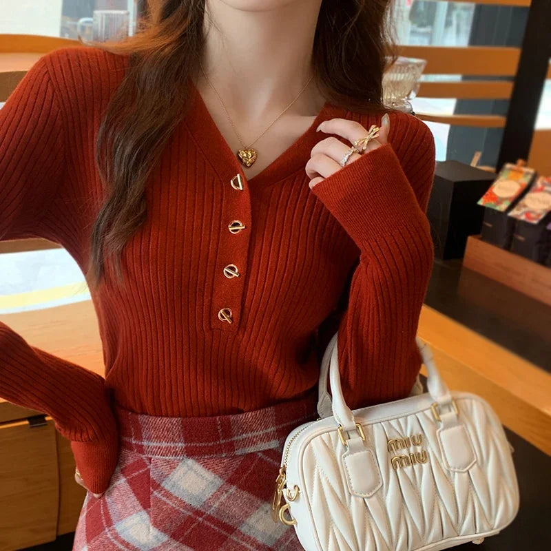 Knit Sweater – Button Front & Ribbed Hem For Warm Fit