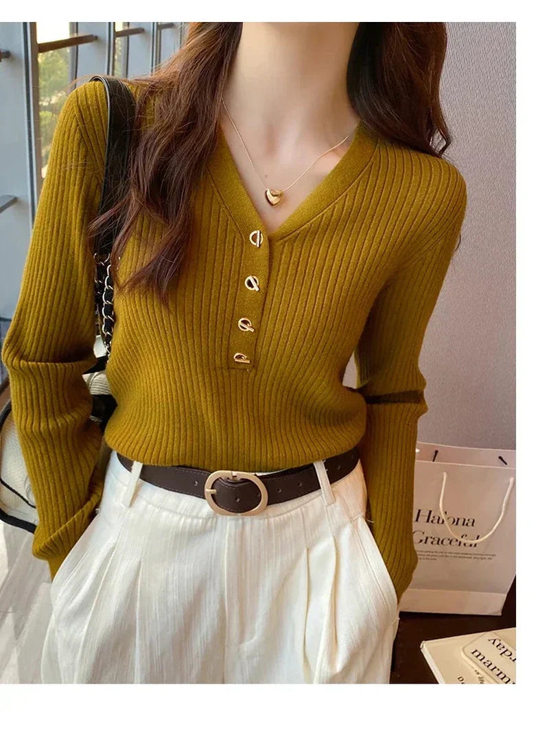 Knit Sweater – Button Front & Ribbed Hem For Warm Fit