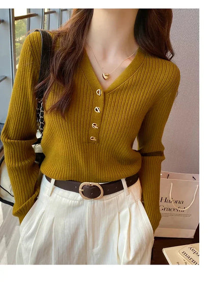 Knit Sweater – Button Front & Ribbed Hem For Warm Fit