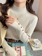 Knit Sweater - Turtleneck Slim Knit And Warm Layering