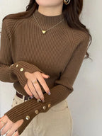 Knit Sweater - Turtleneck Slim Knit And Warm Layering