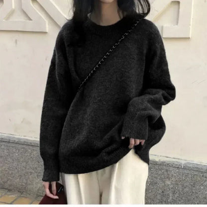 Knit Sweater Wool Blend - Open O Neck & Warm Soft Layering
