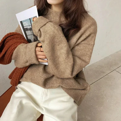 Knit Sweater Wool Blend - Open O Neck & Warm Soft Layering